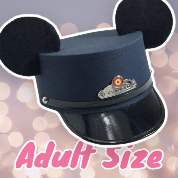 NWT Rare Disney Ears Conductor Hat Red Car Trolley Adult AKA Large - Picture 1 of 2
